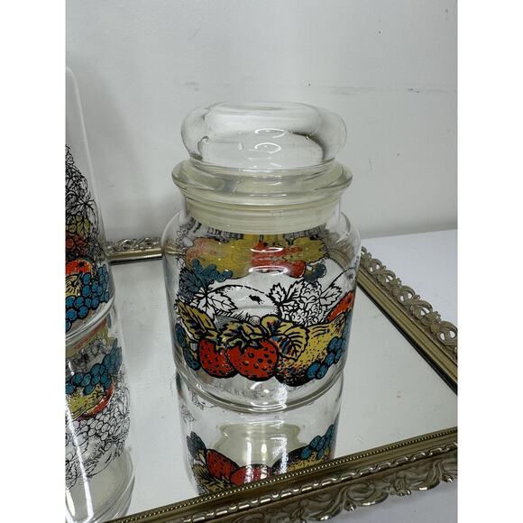 Set of Two Rare Vintage Anchor Hocking Glass Jars with Fruit Motif - Picture 3 of 10